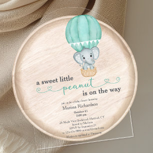 Invitaciones Acrílicas Arco de Género Neutral para Baby Shower de Elefant