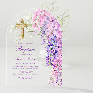 Invitaciones Acrílicas Arco de glicina acuarela Bautizo