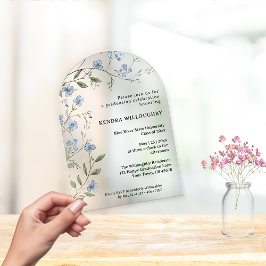 Invitaciones Acrílicas Arco de Graduación de Flores Silvestres Azules