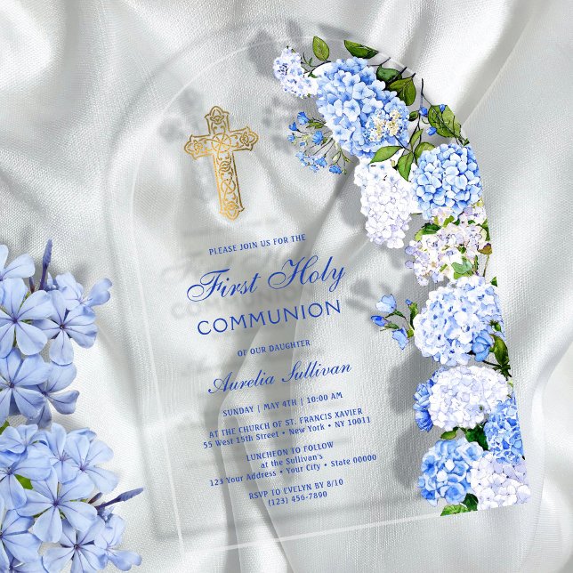 Invitaciones Acrílicas Arco de Hortensia Azul Primera Comunión (Subido por el creador)
