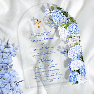 Invitaciones Acrílicas Arco de Hortensias Azules Boda Religiosa