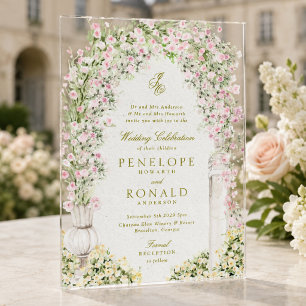 Invitaciones Acrílicas arco de jardín romántico francés monograma boda re