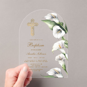 Invitaciones Acrílicas Arco de Lirios de Calla Bautizo