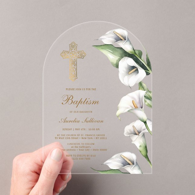Invitaciones Acrílicas Arco de Lirios de Calla Bautizo (Insitu (portátil))