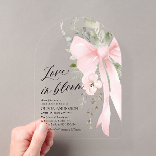 Invitaciones Acrílicas Arco de lluvia de amor floral con lazo rosa para d