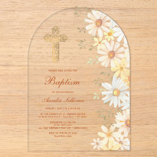 Invitaciones Acrílicas Arco de Margaritas Bautismo