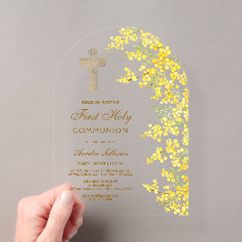 Invitaciones Acrílicas Arco de Mimosa en Acuarela Primera Comunión
