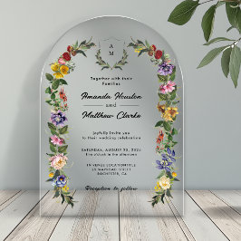 Invitaciones Acrílicas Arco de monograma vintage floral caprichoso