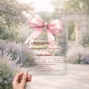Invitaciones Acrílicas Arco de niña rosa lujo claro Primera Comunión