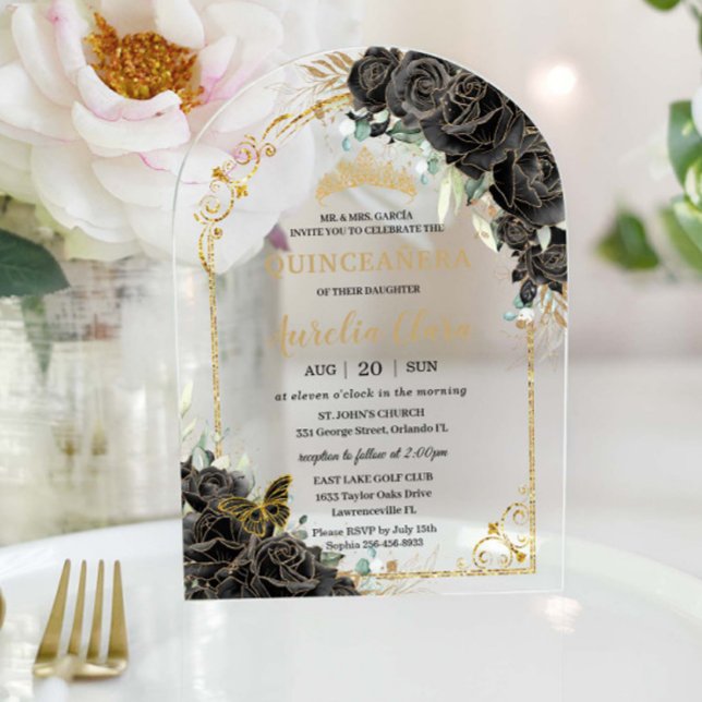 Invitaciones Acrílicas Arco de oro floral de Quinceañera Sweet 16 Rosas n (Subido por el creador)