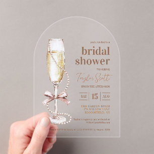 Invitaciones Acrílicas Arco de Perlas Elegantes y Prosecco
