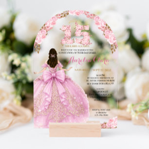 Invitaciones Acrílicas Arco de Quinceañera Coquette Princesa Rubor Floral