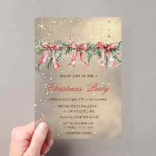 Invitaciones Acrílicas Arco de rama de Navidad dorada fiesta de Navidad