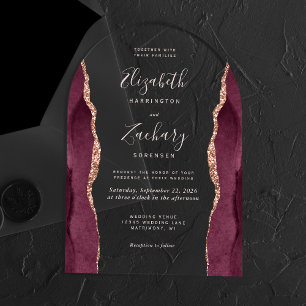 Invitaciones Acrílicas Arco de Rosa de oro Agate guion rosado Boda
