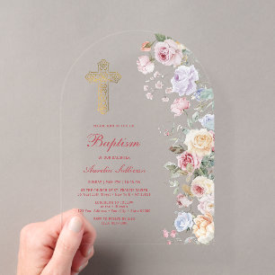 Invitaciones Acrílicas Arco de rosas Bautizo