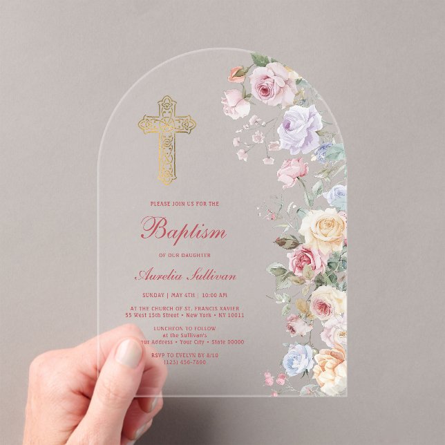 Invitaciones Acrílicas Arco de rosas Bautizo (Insitu (portátil))