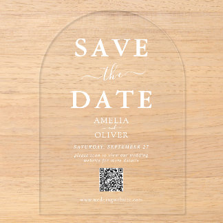 Invitaciones Acrílicas Arco de 'Save the Date' de boda con código QR de a