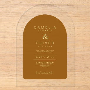 Invitaciones Acrílicas Arco de texto de boda de acrílico Zazzle Terracota