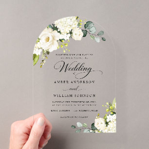 Invitaciones Acrílicas Arco Elegante Blanco Marfil Floral Boda Acrílico