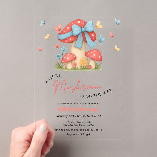 Invitaciones Acrílicas Arco Floral Azul Un Pequeño Shower de Bebé Hongo