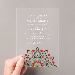 Invitaciones Acrílicas Arco floral de Art Nouveau árabe Mandala Boda
