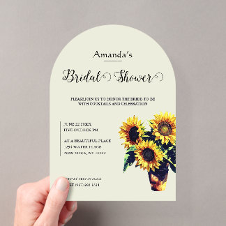 Invitaciones Acrílicas Arco Floral de Girasoles Rústicos para Despedida d