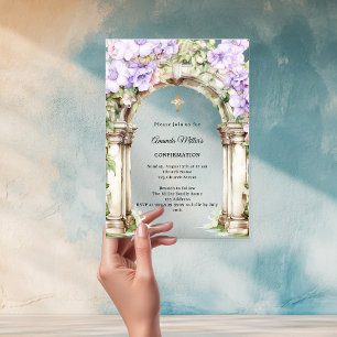 Invitaciones Acrílicas Arco floral de lavanda para Confirmación de niña c