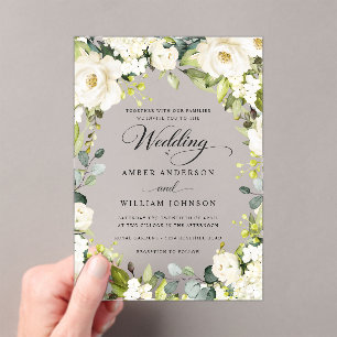 Invitaciones Acrílicas Arco Floral de Marfil Blanco Elegante para Boda de