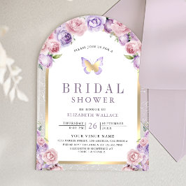 Invitaciones Acrílicas Arco floral de mariposas lavanda rosa para despedi