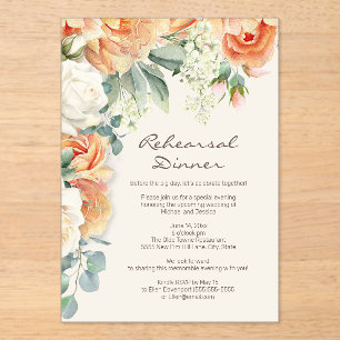 Invitaciones Acrílicas Arco Floral de Vegetación Cremosa de Melocotón Cen