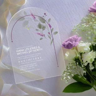 Invitaciones Acrílicas Arco Floral Dulce Boda Lila ID998