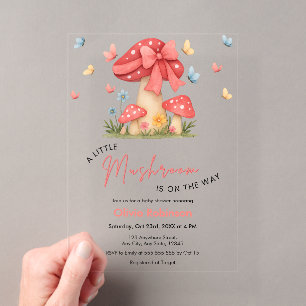 Invitaciones Acrílicas Arco floral rojo Un poco hongo Baby Shower