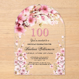 Invitaciones Acrílicas Arco floral rosa Elegancia 100 cumpleaños