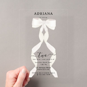 Invitaciones Acrílicas Arco formal de cumpleaños blanco con acuarela eleg
