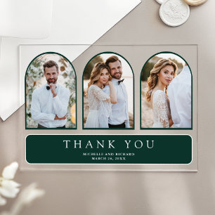 Invitaciones Acrílicas Arco Mínimo Esmeralda 3 Fotos Agradecimiento Boda