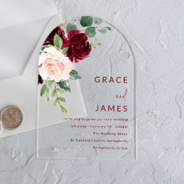 Invitaciones Acrílicas Arco moderno Boda de Borgoña y Rubor