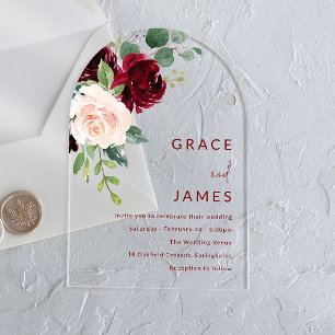 Invitaciones Acrílicas Arco moderno Boda de Borgoña y Rubor
