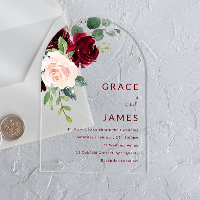 Invitaciones Acrílicas Arco moderno Boda de Borgoña y Rubor (Subido por el creador)