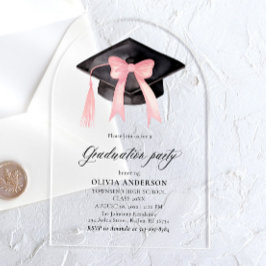 Invitaciones Acrílicas Arco moderno de graduación de bow rosado
