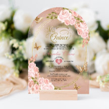 Arco para Quinceañera de mariposa dorada y rosa fl