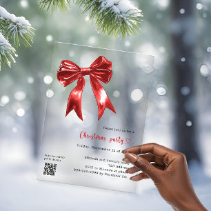 Invitaciones Acrílicas Arco rojo claro código QR fiesta de Navidad