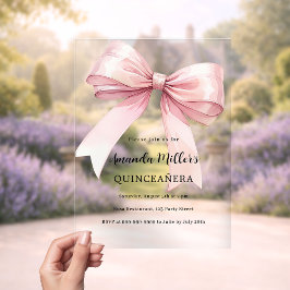 Invitaciones Acrílicas Arco rosa elegante Quinceanera lujoso claro