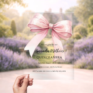 Invitaciones Acrílicas Arco rosa elegante Quinceanera lujoso claro