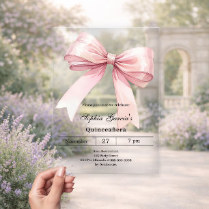 Invitaciones Acrílicas Arco rosa Quinceanera lujoso claro