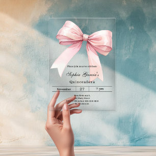 Invitaciones Acrílicas Arco rosa Quinceanera lujoso claro