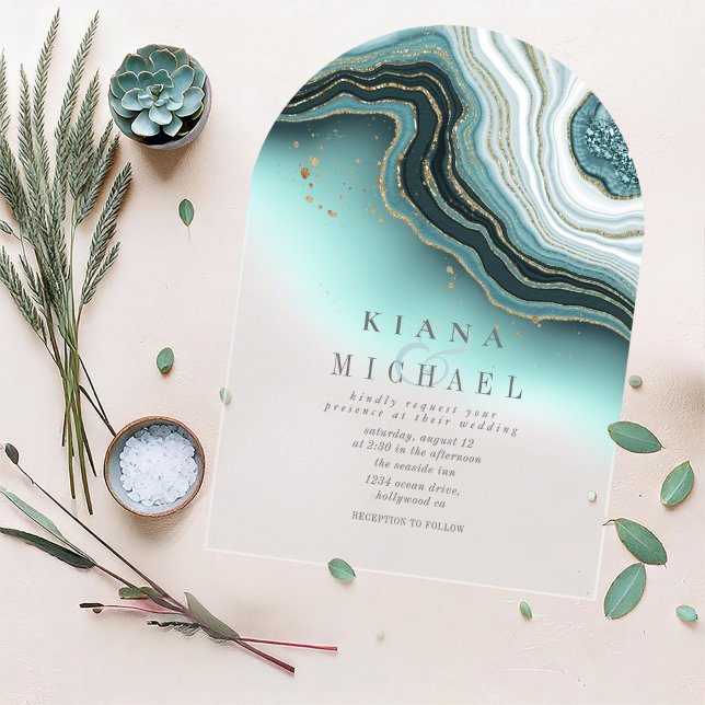 Invitaciones Acrílicas Arco Verde azulado Crystal Agate Boda ID825 (Subido por el creador)