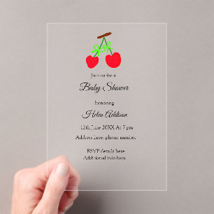 Invitaciones Acrílicas arco verde cereza rojo agregar ducha de bebé QR