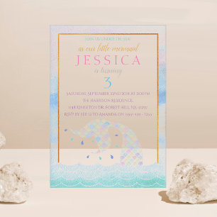 Invitaciones Acrílicas Arcoíris Chic Acuarela Sirena Cumpleaños Cualquier
