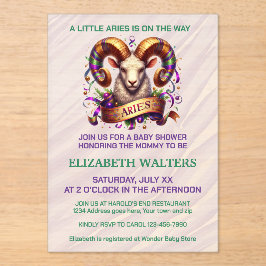 Invitaciones Acrílicas Aries Zodiac Baby Shower Lavender and Green