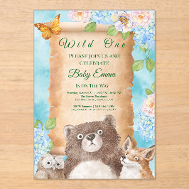 Invitaciones Acrílicas Arte de Acuarela para Baby Shower Bosque Salvaje